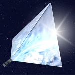 Vue d'artiste du satellite Mayak, réflecteurs déployés.