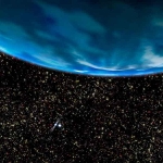 Vue d’artiste de ce à quoi pourrait ressembler le système de l’amas globulaire M4. Au loin, un pulsar et une naine blanche autour desquels gravite la planète géante. Tenant compte du fait qu’elle se trouve dans un amas globulaire, l'environnement de cette planète doit être particulièrement étoilé.