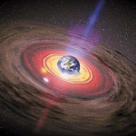 Vue d'artiste de ce qu'aurait pu être la fin du monde le 10 septembre si un micro trou noir s'était régalé de la Terre...