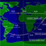 Trace au sol du passage de Juno. Les heures indiquées sont en Temps Universel