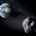 Vue d'artiste d'un astéroïde passant près de la Terre