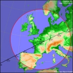 Trace au sol du passage de l'ISS au soir du 5 février 2016, entre 19h37 et 19h41