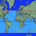 En Bleu clair, la zone de visibilité de la Station Spatiale Internationale. Où se trouve-t-elle en ce moment précis ? Cliquez sur le lien du crédit sous l’image pour le savoir