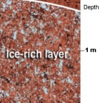 Ce à quoi pourrait ressembler les premiers centimètres du sol martien vus en coupe, avec une couche riche en glace d'eau sous 50 centimètres de poussières rougeatres