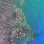 Une mince bande de terre sépare le goulet de Pamlico en Caroline du Nord de l’Océan Atlantique. Les zones humides de cette région sont vitales pour l’activité des pêcheries et la qualité de l’eau.