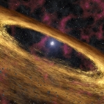 Vue d'artiste du disque protoplanétaire autour du pulsar 4U 0142+61. Cliquez sur le lien du crédit pou -r télécharger une animation