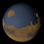 Simulation de ce à quoi Mars pourrait ressembler aujourd'hui si son eau primordiale était restée à l'état liquide. Une deuxième planète bleue.