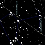 La comète 2002 O6 Suzuki est une comète relativement brillante qu’il faut tenter rapidement, peu avant le crépuscule. Ce soir, elle est de magnitude 6,8, à l’est de la Ceinture d’Orion.