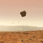 Opportunity protégé par ses airbags lors du premier contact avec le sol martien