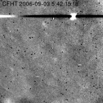 Image de l'impact de Smart 1 obtenue par la caméra WIRCam montée sur le télescope CFH. Cliquez sur le lien du crédit pour accéder à une animation gif de 3,3 mégas
