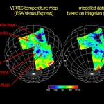 Carte des températures nocturnes de Vénus obtenue par l'instrument VIRTIS. 