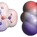 Voici deux représentations graphiques d’une molécule de cytosine, une des quatre briques moléculaires qui constituent la molécule d’ADN à l’origine du vivant. A gauche, on voit les atomes reliés entre eux par des liens chimiques et à droite, sa « surface » telle qu’elle serait vue à l’aide d’un microscope électronique.
