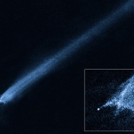 P/2010 A2 vu par Hubble. La structure en X du nuage de débris est frappante.