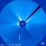 LoveJoy vue par le coronographe Lasco C3 de SOHO le 15 décembre à 6h30 du matin