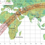 Zone de visibilité du mini-transit devant le soleil qu'effectuera 2012 KT42 aujourd'hui. Ne jamais observer directement le soleil sans dispositif de protection approprié.