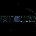 Représentation du passage d'Apophis le 13 avril 2029 près de la Terre et de ses satellites artificiels