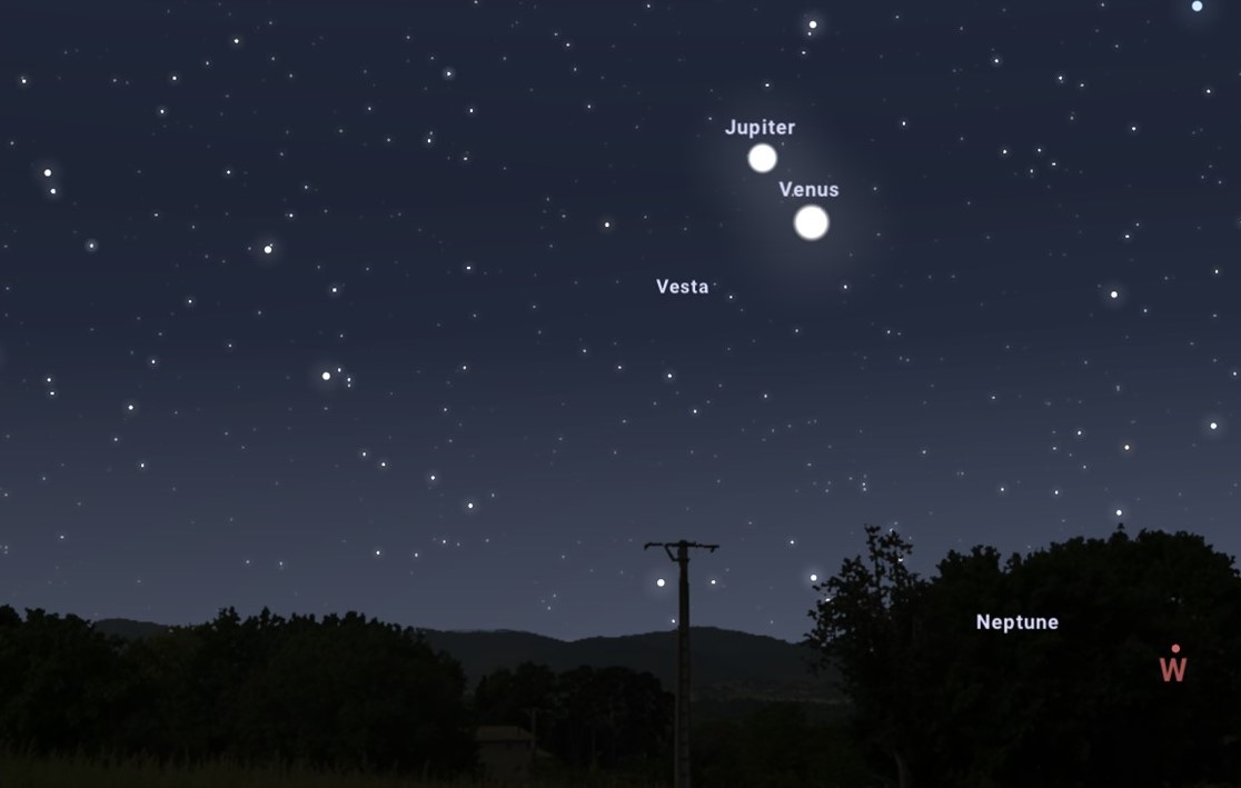 Jupiter et Vénus se rapprochent de plus en plus dans le ciel du soir, avant d\'entamer une très lente valse dans les jours à venir.
