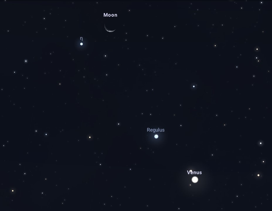Aspect de la conjonction entre Vénus et le croissant lunaire le 10 octobre 2023 au matin