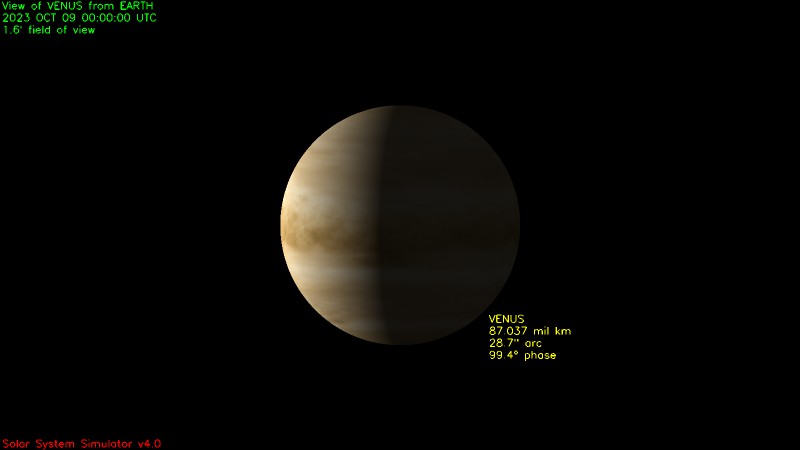 La phase que présente actuellement la planète Vénus, plus proche du Soleil que la Terre.