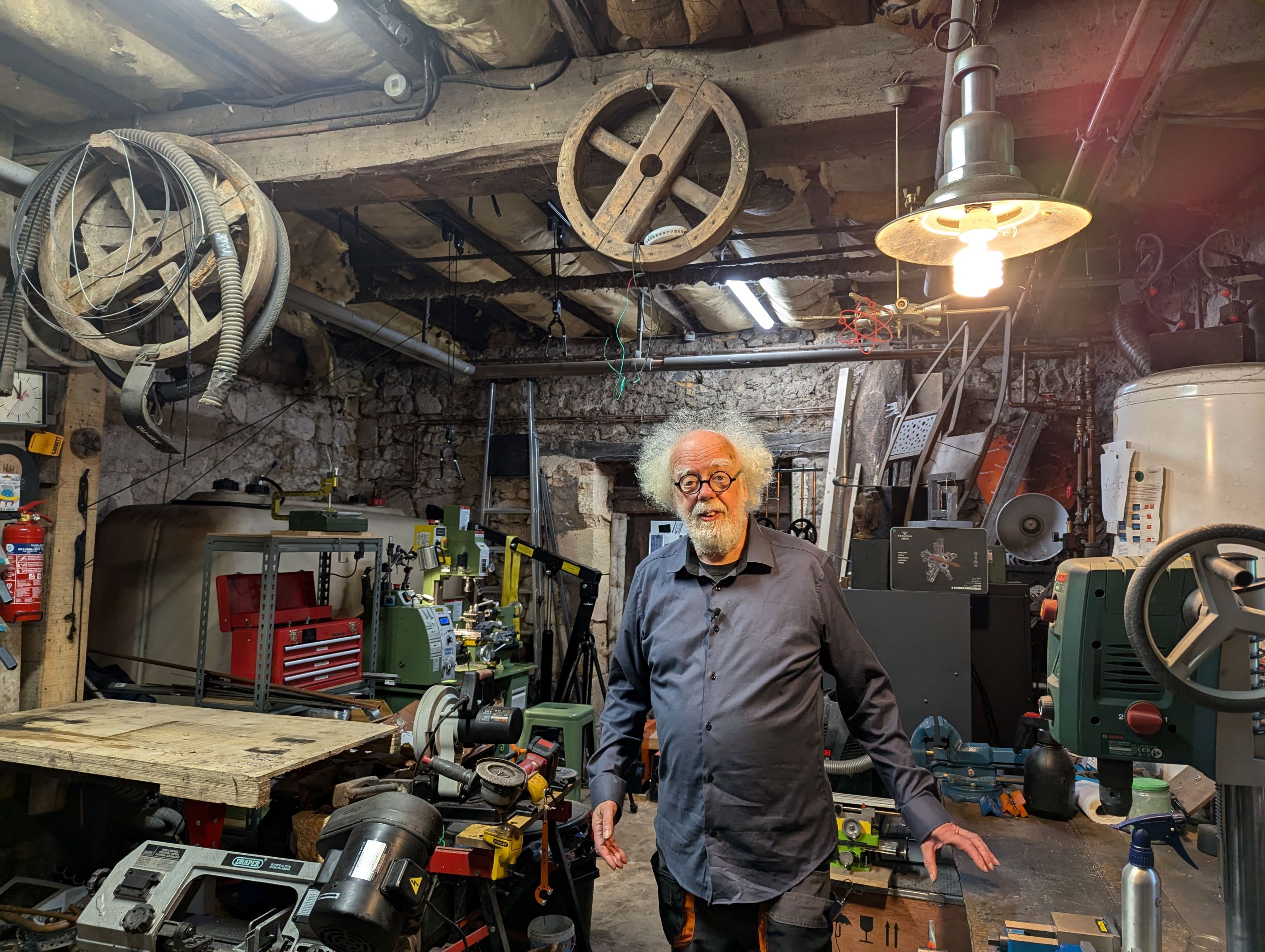 Simon Holland in his worshop. No, he isn\'t building a flying saucer, nor a time machine... 