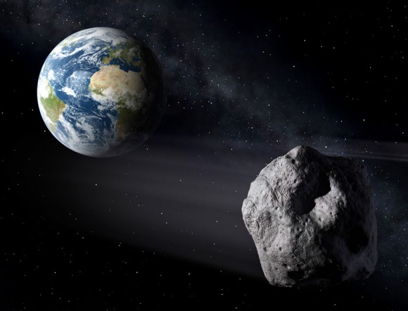 Vue d\'artiste d\'un astéroïde passant près de la Terre