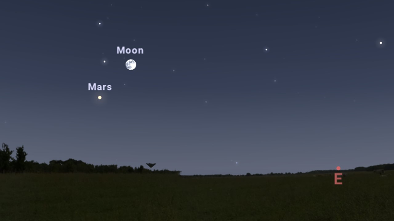 Mars et la Lune en tout début de nuit ce 13 janvier 2025 au soir