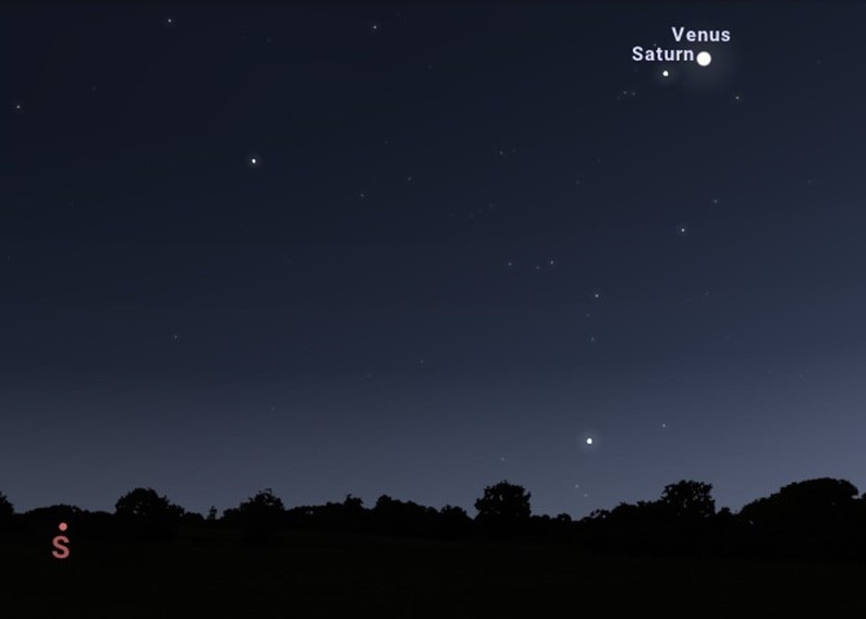 Saturne et Vénus très proches l\'une de l\'autre au crépuscule pendant tout ce week-end