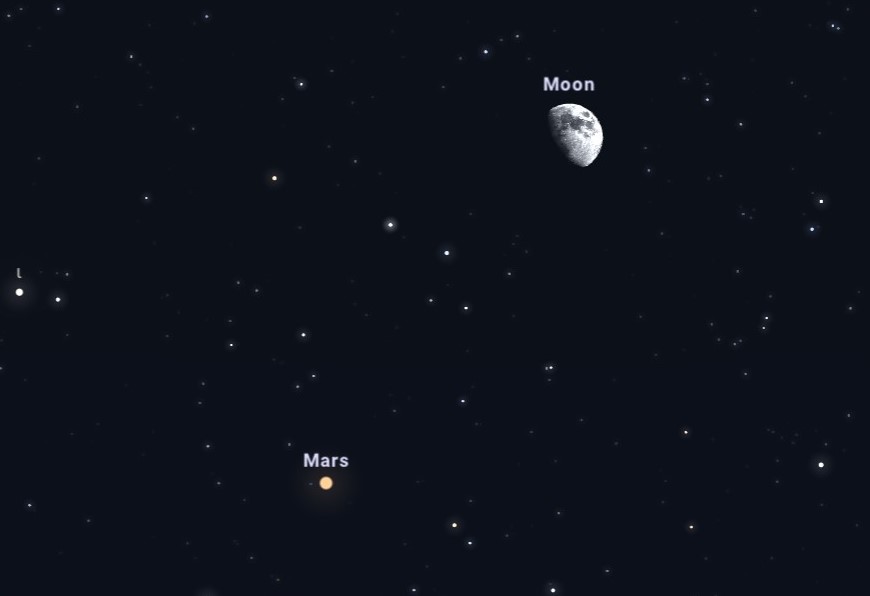 Mars et la Lune en début de nuit du 8 au 9 mars 2025