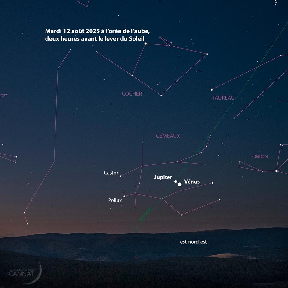 Jupiter et Vénus le 12 août, au plus proche de leur conjonction
