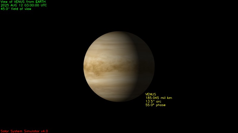Phase de Vénus le 12 août 2025