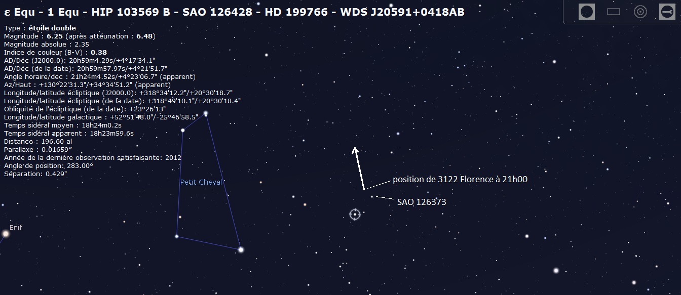Trajectoire de 3122 Florence durant la soirée du 1er septembre 2017