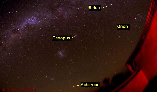 Ciel austral vu de Grove Creek Observatory, Australie.
Au centre de l’image, Canopus. 
