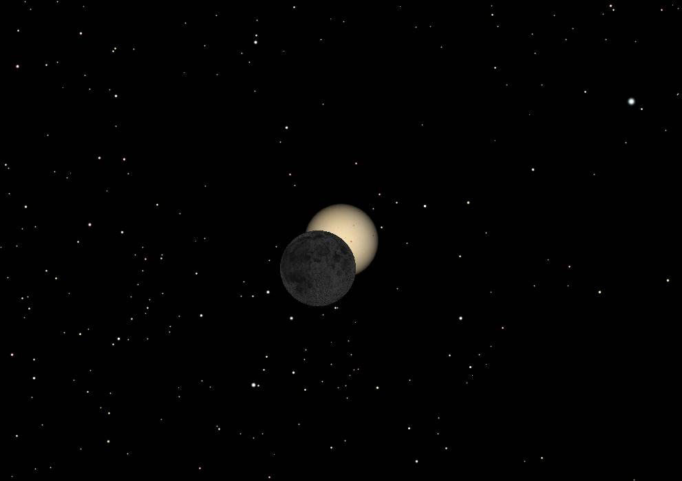 À supposer que les membres d’équipage de la station spatiale aient l’occasion de diriger leur regard vers le Soleil demain pendant l’éclipse, voici ce qu’ils pourraient voir. Si l’ISS n’est pas amenée à manœuvrer d’ici là, au mois trois hublots seront convenablement orientés pour cela