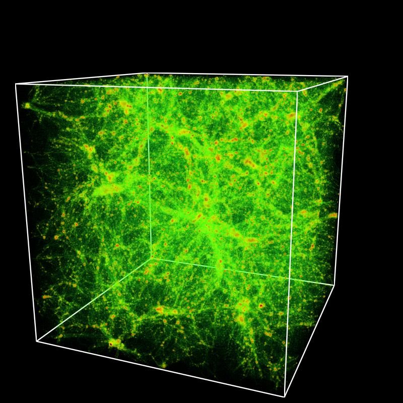 répartition théorique de la matière sombre ou noire dans un volume d\'Univers donné.