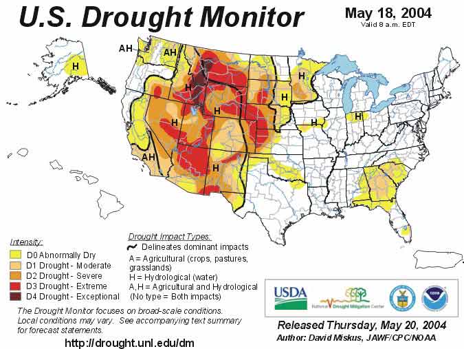 La majeure partie de l’ouest des Etats-Unis souffre de la sécheresse à divers degrés. Les couleurs les plus sombres correspondent aux zones les plus sèches.