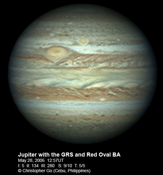 Les deux Taches Rouges de Jupiter photographiées par Christopher Go le 28 mai 2006