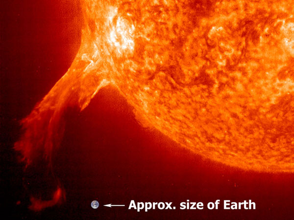 Une proéminence solaire en éruption photographiée par l\'observatoire spatial SOHO