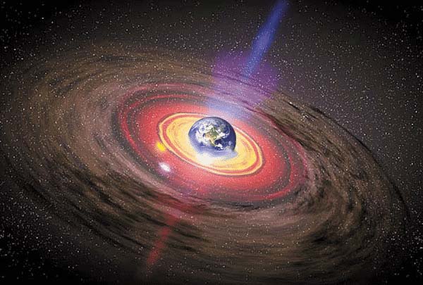 Vue d\'artiste de ce qu\'aurait pu être la fin du monde le 10 septembre si un micro trou noir s\'était régalé de la Terre...