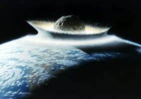 Vue d\'artiste d\'un impact majeur d\'astéroïde avec la Terre