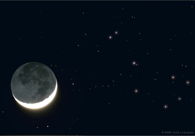 La Lune proche des Pléiades en avril 2005