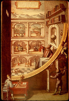 Tycho Brahe, à coté de son célèbre quadrant mural, dispensant ses enseignements au  chateau-observatoire d\'Uraniborg.