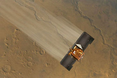 Odyssey en approche finale, surfant sur les couches supérieures de l’atmosphère martienne. Le début des opérations scientifiques est imminent.