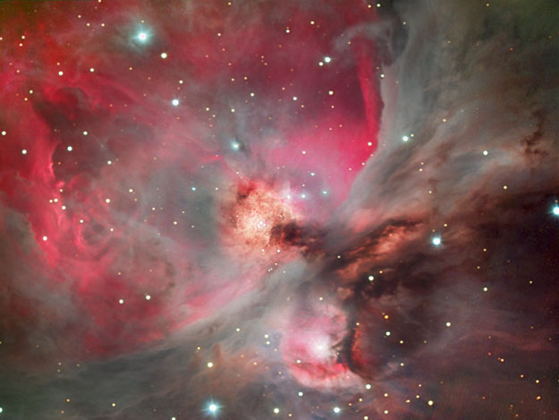 La grande nébuleuse d’Orion, M42. Sans doute la plus belle nébuleuse en émission visible depuis l’hémisphère nord