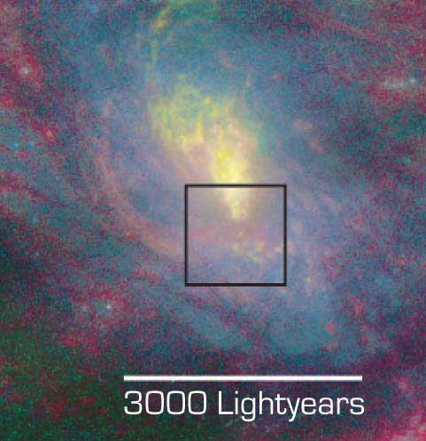 Vue d’ensemble de NGC 1068 réalisée grâce au télescope spatial Hubble.