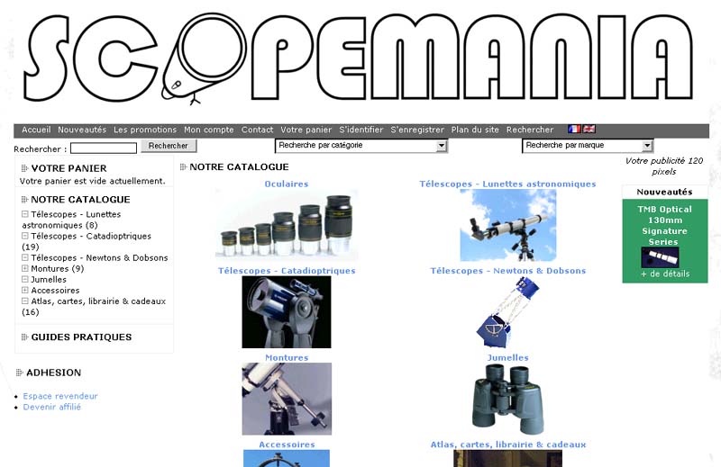 Page d\'accueil de la boutique en ligne Scopemania