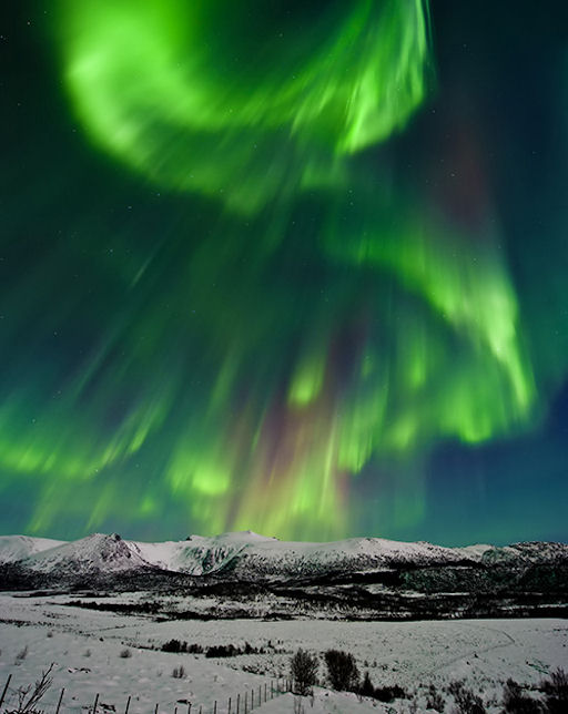 Aurore boréale observée le 14 février en Norvège au niveau du cercle polaire arctique