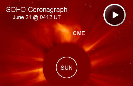 Image de l\'éruption solaire du 21 juin 2011. Cliquez sur le crédit de l\'image pour accéder à une version animée