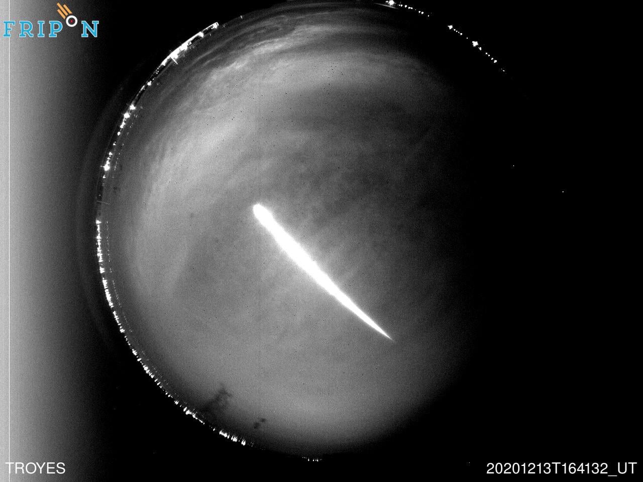 La boule de feu du 13 décembre 2020 vue par une caméra Fripon de Troyes dans l\'Aube