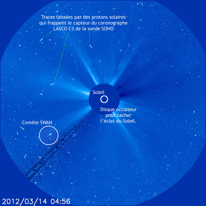 La comète Swan vue par Soho, et légendée par Guillaume Cannat, l\'auteur du Guide du Ciel